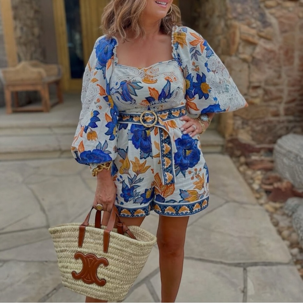 NWT FARM Rio Summer Flowers Embroidered Romper Size S